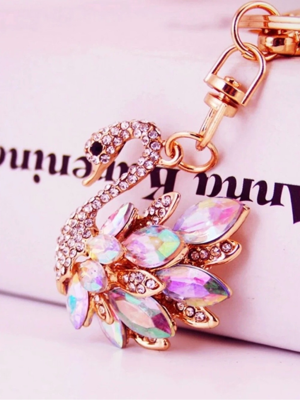 Rhinestone & Crystal Swan Bag Charm - Picture 2 of 2